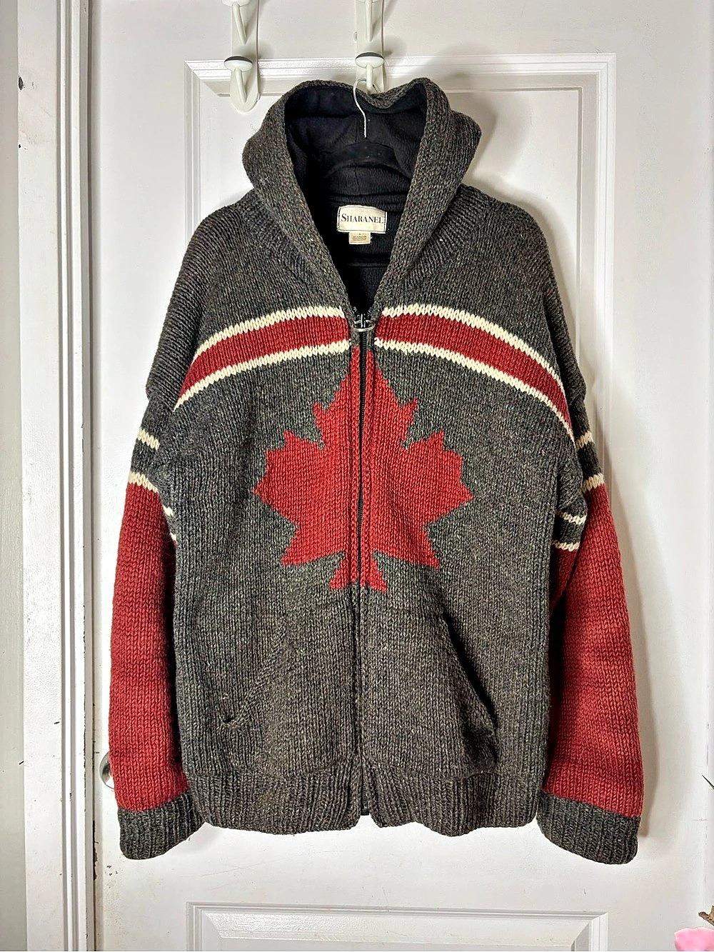 🍁 Vintage Sharanel Heavyweight 100% Pure Wool Canadian Maple Leaf Zip Hoodie
